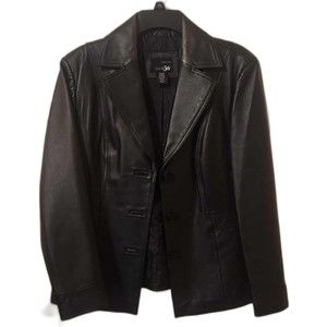 East 5th Petite Large Lined leather Button Closure Women's Jacket Black